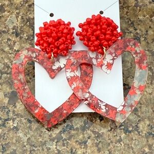 Red Heart Earrings with Beaded Accents